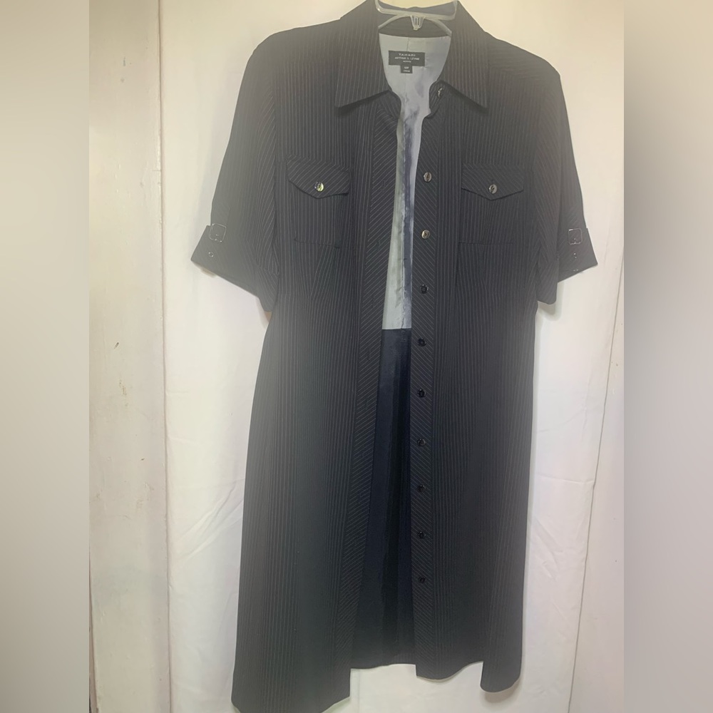 Tahari Pin-striped Black Dress. Size 12P